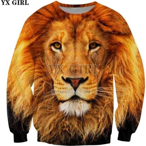 YX GIRL Brand Hoodies 2018 Fashion Men/Women Long Sleeve Outerwear Animal Brown bear/lion/Wolf/ 3d Print Sweatshirts WY-20
