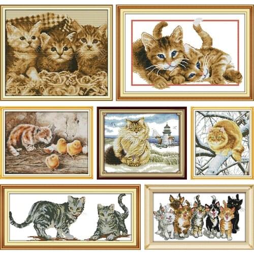 Two Baby Cats Cross Stitch Stamped 11CT 14CT Printed Counted Patterns Decor Thread Crafts Accessories Embroidery Needlework Kits