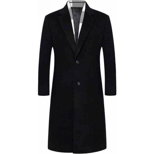 Quality 20% Wool High Trench Coats Men Brand-Clothing Black Long Mens Winter Jacket Overcoat Turn-down Collar Mens Coat WUJ1179