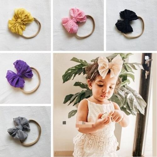 10 CM Lovely Handmade Lace Bows Infant Elastic Headband Toddler Solid Color Bowknot Nylon Hairband Kid Accessories Birthday Gift