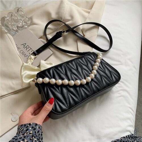 Ladies Leather Shoulder Bag 2021 Niche New Trendy Fashion One Shoulder Small Square Bag Casual Pearl Portable Messenger Bag