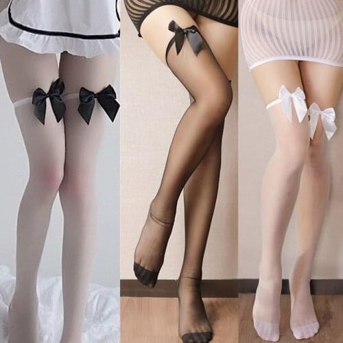 Woman Sexy Stocking Sheer Lace Top Thigh High Stockings For Female Stockings Black White Pink Girls Socks Cosplay