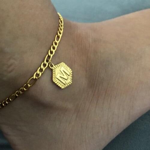 Gold Color Initial Anklets Bracele for Women Stainless Steel Letter Leg Chain Men Ankle Bracelet A-Z Alphabet Anklet Best Gifts