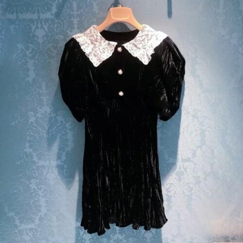 Vintage Black Velvet Dresses for Women Autumn 2021 Female Puff Sleeve A-line Mini Dress Korean Fashion Clothing