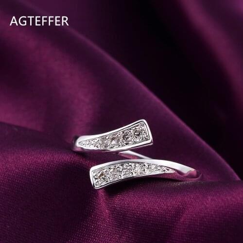 AGTEFFER 925 Sterling Silver AAA Zircon Opening Ring For Women Fashion Wedding Engagement Party Charm Jewelry