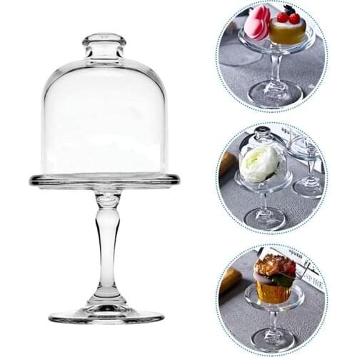 1 Set Glass Dome Food Cover Fruit Dessert Display Tray Party Cake Cover Home Creative High Foot Dessert Cake Cover (White)