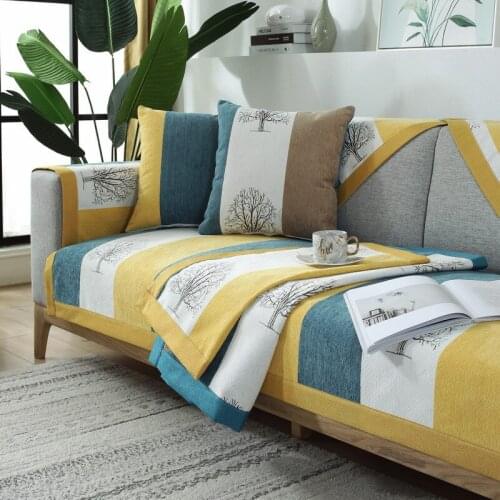 1 Piece Modern And Simple Four Seasons Chenille Printed Sofa Cushion Nordic Striped Non-Slip Sofa Towel Cover