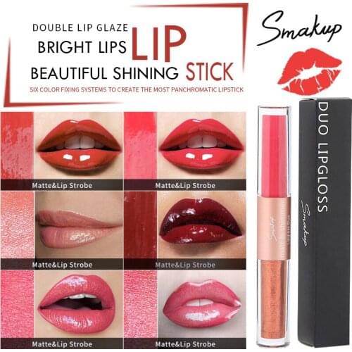 1Pcs Mirror Lip Gloss Two-head Matte Lipstick And Shinny Lip Glaze Moisturizing Easy To Color Long Lasting Beauty Cosmetic TSLM1