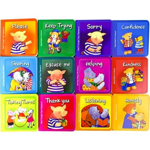 12books/set A Case of Good Manners Box Set of Mini CardBoard Books Baby Reading Picture Story Bedtime Books Learning Good Habit