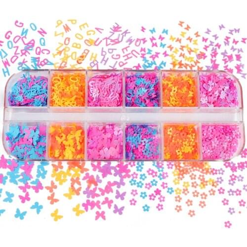 12 Grids Nail Glitter Sequins Neon Fluorescent Butterfly Nail Art Decorations Spangle Flakes Manicure Charms Nail Accessories