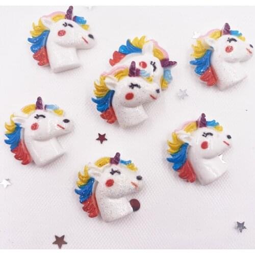 30PCS Glitter Bepowder Resin Colorful Unicorn Flatback Cabochon Stone Scrapbook DIY Decor Home Figurine Crafts SG0210
