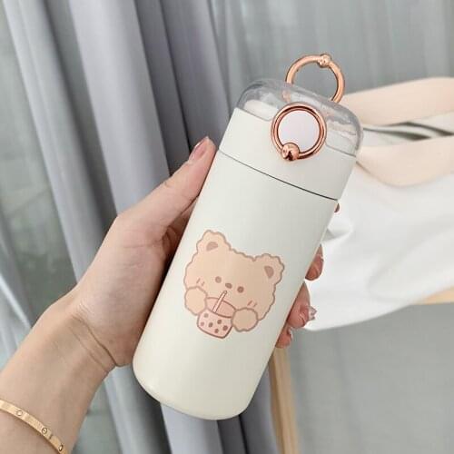 350/480ml Kawaii Boba Bear Thermo Bottle Stainless Steel Insulated Tea Travel School Water Bottle With Straw For Children Girl