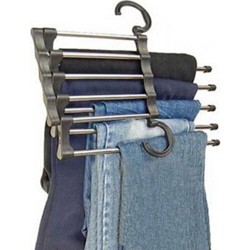 70% Dropshipping!!5-in-1 Clothes Pants Hanger Wardrobe Jeans Retractable Storage Rack Organizer