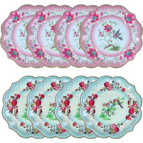 8pcs Party Floral Printing Disposable tableware Tea Party Supplies Paper Plates Baby Shower Birthday Party Decor Wedding Decor