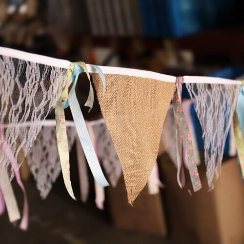 White Lace Cotton Fabric Banner Wreath Wedding Birthday Party Banner Photo Home Garland Decoration Exhibition