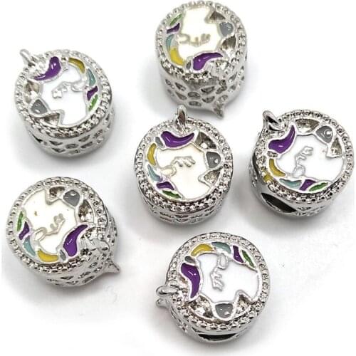 Free shipping new fashion 20pcs silver color big hole alloy beads colored charms fit European bracelet DIY