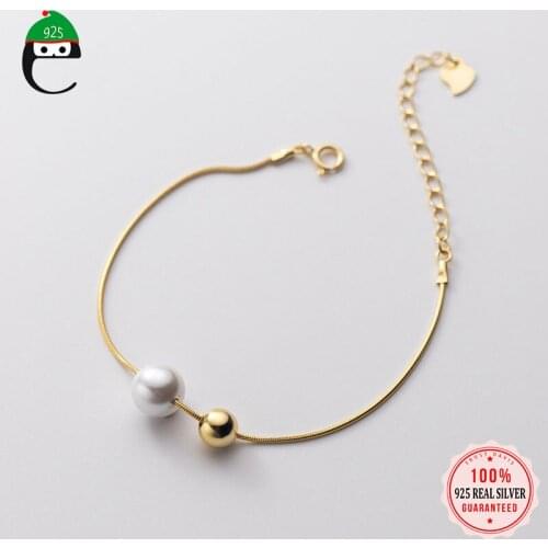 ElfoPlataSi 925 Sterling Silver Bracelet Gold Snake Chain Beads Charm Gift For Women Office Lady S925 Wholesale Jewelry DS2018