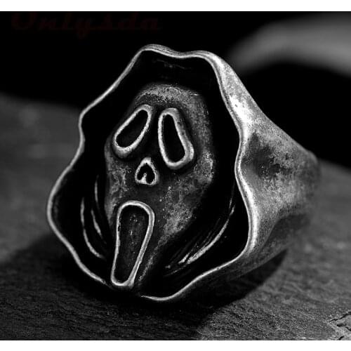 Calvarium Ghost Face Skull Ring Gothic316L Stainless Steel Biker Halloween Ring Motorcycle Band jewellery Boyfriend Gift For Man