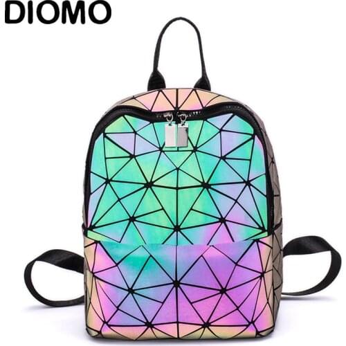 DIOMO Fashion Women Backpack Luminous Shining Geometric Triangle Small Daypack for Girls Bagpack rugzak