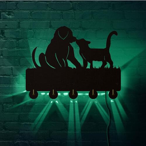 Dog And Cat Design Clothes Key Lighted Hook LED Wall Hook Hanger Handbag Keys Kitchen Color Changing Holder For Animals Owner