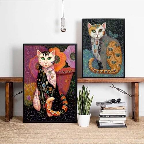 Art Gustav Klimt Oil Paintings Animal Cat Poster Home Decorations Klimt In Painting For Living room On Canvas No Frame