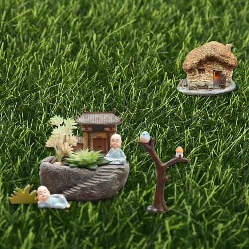 6Pcs Green Artificial Lawn Grass Miniature Garden Ornament DIY Pot Fairy Fake Moss for Wedding Party Yard Floor Decor S