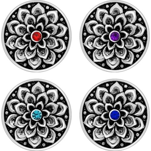 KZ3240 New Beauty elegant Flowers colorful rhinestone 18MM snap buttons fit snap bracelets jewelry wholesale