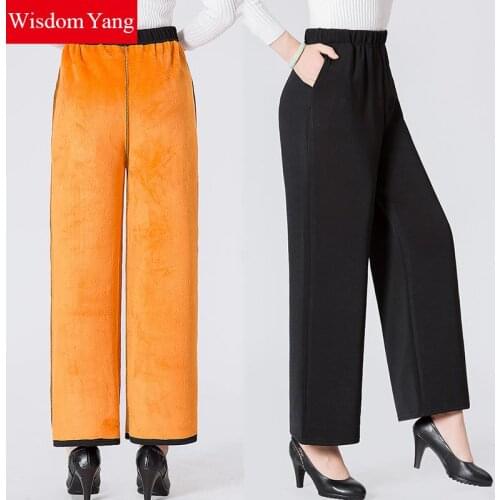 Winter Thick Leggings Fashion Solid Pants Lady Fleece Warm Wide Leg Pants With Fluff Casual Black 5xl High Waist Leggings Trouse