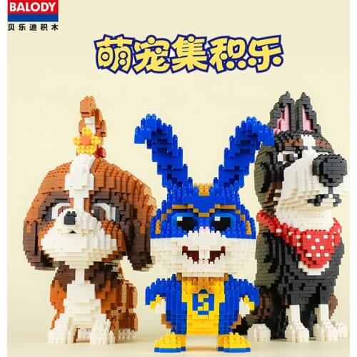 Micro Bricks Dog Rooster white snowball rabbit Daisy 3D Secrets Model 1821pcs+ Diamonds Building Blocks Toys For Kids