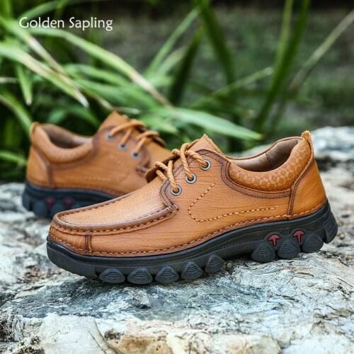 Golden Sapling Outdoor Casual Shoes Men Genuine Leather Loafers Retro Vintage Tactical Mens Shoe Classic Platform Leisure Flats