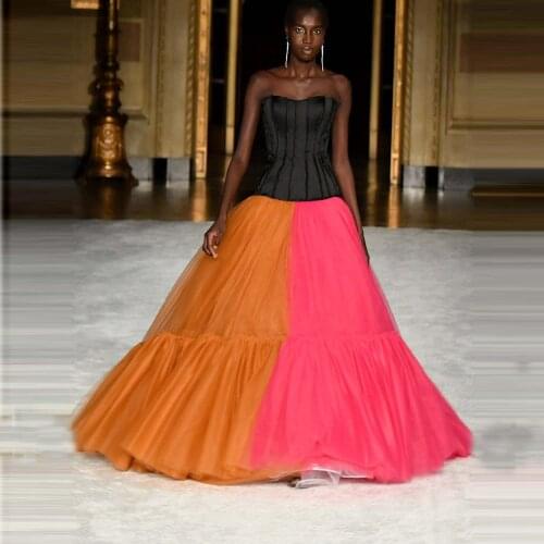 Fashion Bright Simple Women Dress Tulle Ruffle Layered Floor Length Ball Gown A-Line Evening Dress Custom Made Plus Size