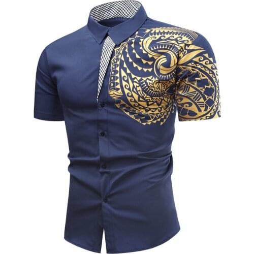 2021 New Summer Fashion Style African Men Printing Short Sleeve Polyester T-shirt Men T-shirt