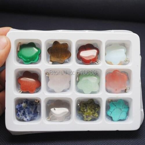 Box Stone Sets,12 Pieces /Lot,Nature Stone Pendant,Gem Stone Pendant,For Necklace Making,Size:20mm
