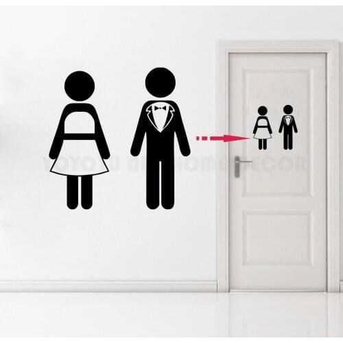 Toilet Sign Bathroom Restroom Door Decal, WC Vinyl Sticker Toilet Women and Man Home Decoration Door Stickers AY1176