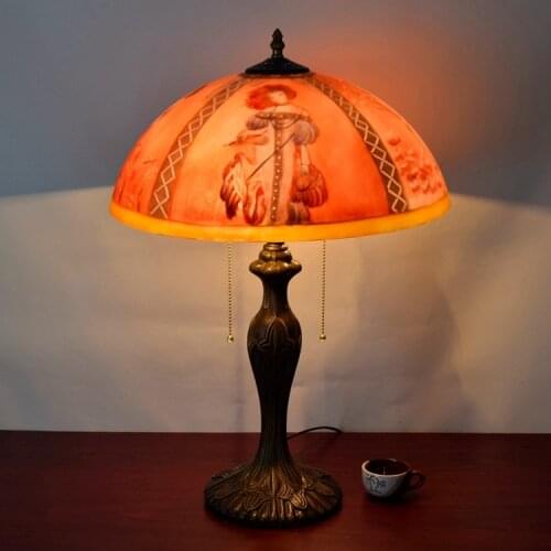 16 Inch Flesh Country Flowers oil painting Tiffany Table Lamp Country Style Stained Glass Lamp for Bedroom E27 110-240V