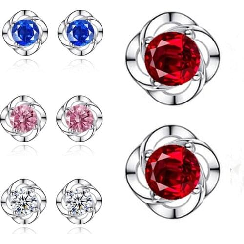 New Arrival Zircon Clover Earrings For Women Jewelry Trendy Silver Plated Girls Stud Accessories Shiny Pink Crystal Accessories