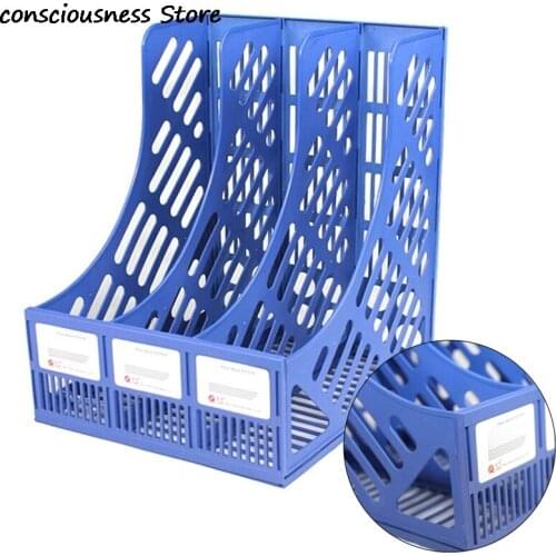 Three Columns Stable File Bar Plastic File Basket Data Rack A4 Triple Openwork Desktop File Tray Box