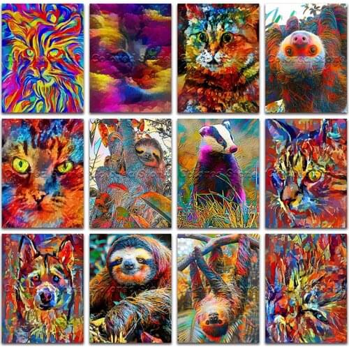 5D Full Square Diamond painting embroidery Cross stitch cat sloth wolf colorful animal 3D DIY Round Drill Drawing mosaic L097