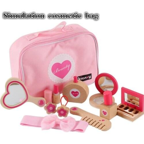 Play House Portable Cosmetic Toy Set for Boys and Girls Dress Up Simulation Wooden Cosmetic Bag Medical Bag Toy for Girls