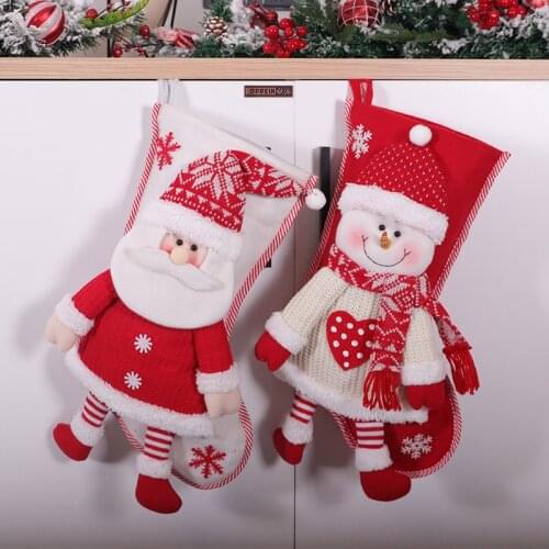 Christmas Sock Kids Candy Bag Gift Santa Claus Snowman Socks Xmas Tree Ornament Christmas Stocking Decoration for Home