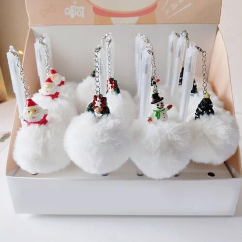 40 pcs/lot Kawaii Christmas Hairball Pendant Gel Pen Cute black ink Signature Pens School writing Supplies Promotional Gift
