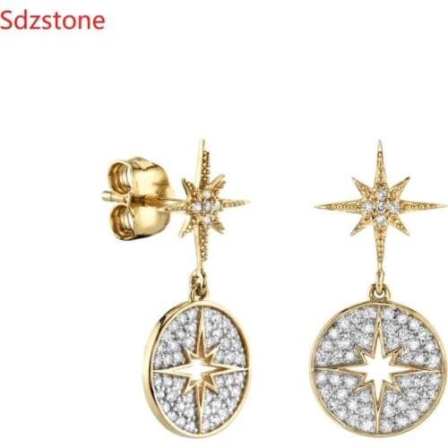 2019 New Earrings Tiny Girls Dangle Gold Color Pave Cz 12mm Sunburst Northstar Christmas Gift Tiny Stud Earring