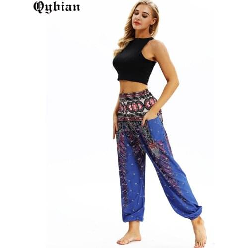 Qybian 2018 Harem Pants Boho Long Trousers Loose High Elastic Waist thai Printing Pants Hippy Autumn Spring pantaloni donna