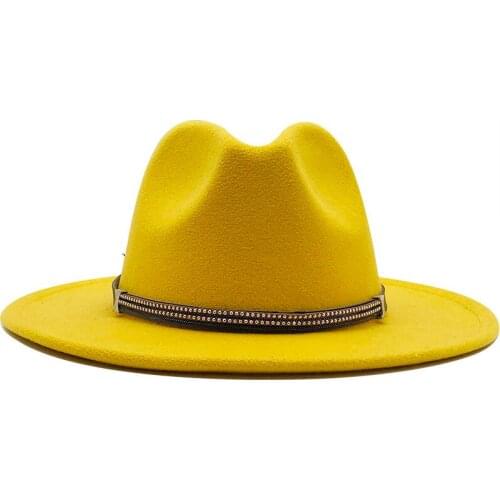 17 colors Wool Felt Jazz Fedora Hats Belt Buckle Decor Women Unisex Wide Brim Panama Trilby Cowboy Cap Sun hat