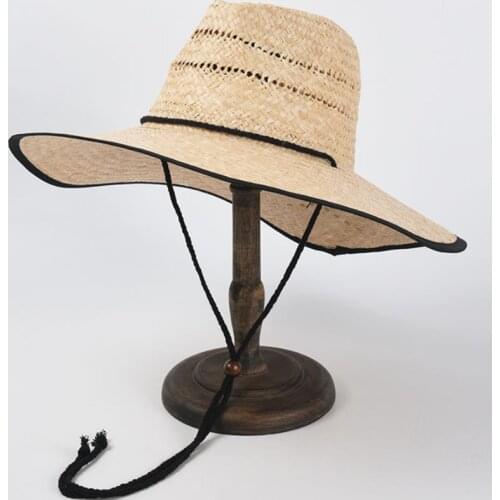 Summer Popular Tied Rope Raffia Sun Hat Female Big Eaves Jazz Panama Straw Hats Ladies Vacation Wide Brim Beach Hat Wholesale