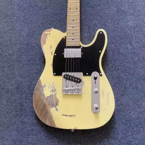 Aged Electric Guitar Yellow Color Sliver Hardware ASH Guitar Body Maple Fingerboard Handmade 100% Tele Guitar Free Shipping