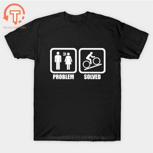Funny cycling problem solved t shirt Men MTB mountain biker t-shirt homme Fashion bicycle tshirt camisetas Streetwear hiphop tee