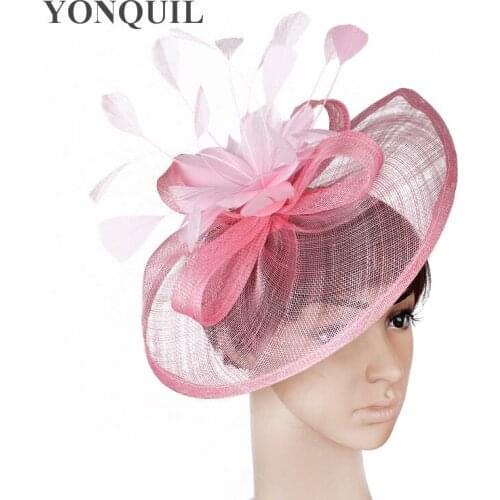 Pink Big Sinamay Fascinator Hat With Feather Flower For Women Kentucky Derby Wedding Party Races 2020 NEW Arrival