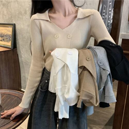 Woman Sweaters Pullover Autumn Internet Celebrity Gas Clavicle Top Skinny Knit Long-Sleeved T-shirt For Women Femme Chandails