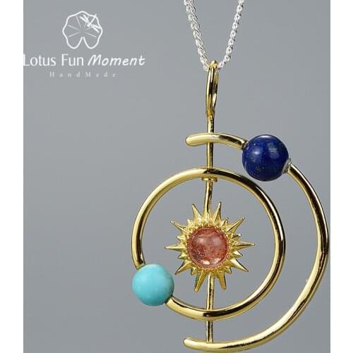 Lotus Fun Moment Real 925 Sterling Silver Creative Fine Jewelry Creative Solar System Pendant without Necklace for Women Gift